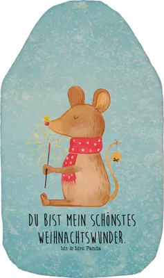 Produktbild von Mr. & Mrs. Panda Wärmflasche Maus Weihnachten - Eisblau - Geschenk, Wärmflaschen, Frohe, Weihnachtsgruß, Plüsch, Weihnachtswunder, Weihnachtsmotiv, Wärmekissen, mit Bezug