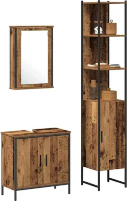 Image de vidaXL Ensemble de meubles de salle de bain, 3 pièces, couleur marron, matériau bois