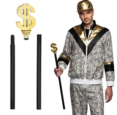 Obrázek produktu pro Chodící hůl dolar zlatý pasák hip hop karneval maškarní party
