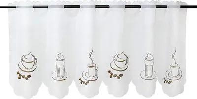 Imagen del producto de Cortina transparente de tela ligera con motivos de café, color blanco, 30x120 cm