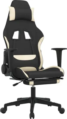 Productafbeelding van vidaXL Gaming stoel met voetsteun, zwart en crème, gestoffeerd