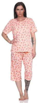Produktbild von Damen Pyjama 2 teiliger Schlafanzug Hausanzug 3/4 Sommer; Aprikose/M/38