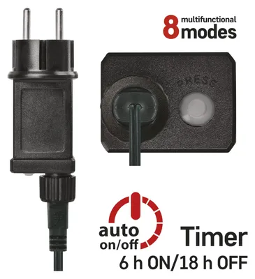 Produktbild von EMOS LED-Lichterkette bunt für Innen und Außen, 18m lang, IP44, Multicolor mit 180 LEDs + 5m Zuleitung und Netzteil, 8 Modi und 6h Timer, D4AM24