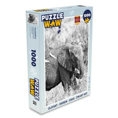 Obrázek produktu pro MuchoWow® Puzzle 1000 dílků Slon - Zvířata - Tráva - Černobílé - Hračky - Pro malé i velké - Hry - Skládačky
