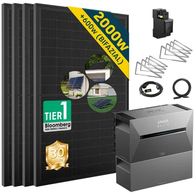 Produktbild von ALLDREI  Balkonkraftwerke  mit Speicher Anker Solix Solarbank 3 E2700 Pro & BP2700x1,Komplettset mit 4x500W Bifazialer Solarpanel & Smarten Zähler