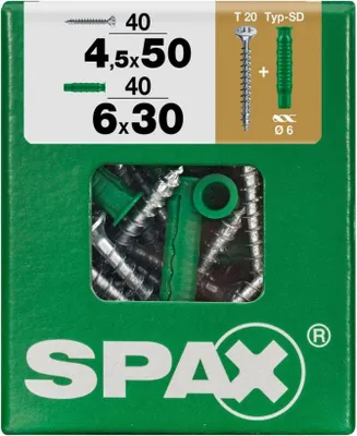 Produktbild von Spax Universalschrauben 4.5 x 50 mm TX 20 - 40 Stk. (+40 Dübel)