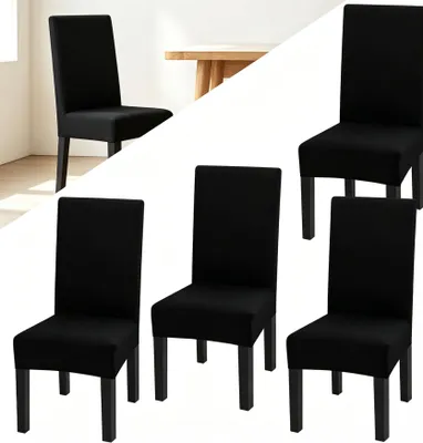 Obrázok produktu pre Sada štyroch poťahov na stoličky, čierna farba, odnímateľné, možné prať, materiál: Elastan