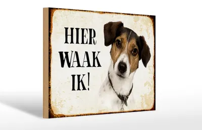 Produktbild von Holzschild Spruch 30x20cm holländisch Hier Waak ik Jack Russell Terrier
