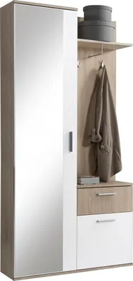 Produktbild von MIRJAN24 Garderobe-Set Lux, Wandgarderobe, 2 Kleiderhaken, Schrank und Schuhschrank, Tür universell (Farbe: Sonoma / Weiß)