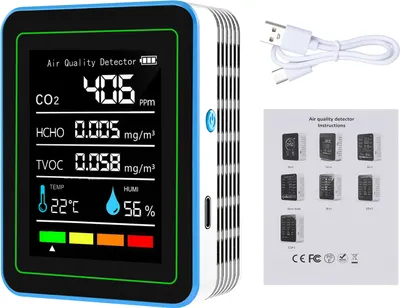 Produktbild von 5-w-1 monitor jakości powietrza w pomieszczeniach, przenośny detektor, dokładny tester CO2, TVOC, HCHO, temperatury i wilgotności powietrza do domu, biura, szkoły, hotelu, samochodu