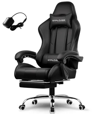 Produktbild von Gamingstuhl und Bürostuhl - GT800A - USB-Massage-Lendenkissen - Fußstütze - Ergonomisch - 360° drehbar - Höhenverstellbar - Schwarzes Leder