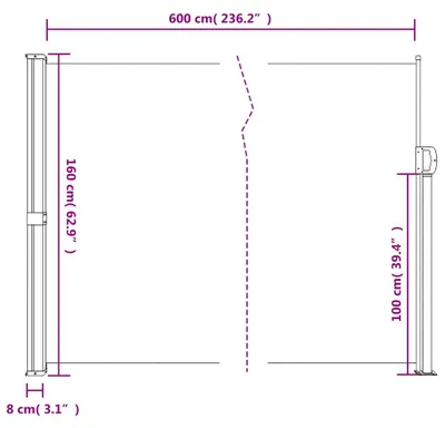 Zdjęcie produktu dla vidaXL Wysuwana markiza boczna czarna 160x600 cm