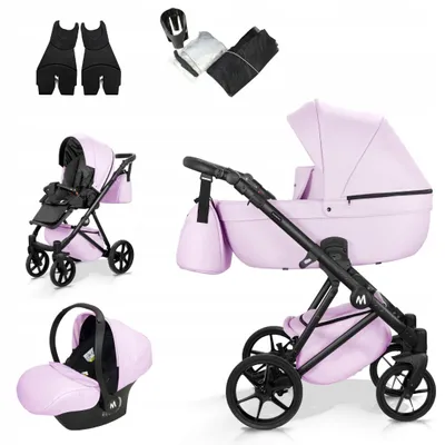 Produktbild von Mommo Harmony 3-in-1 Kombikinderwagen Rosa Kunstleder mit Babyschale