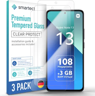 A product package for screen protectors for a Xiaomi Redmi Note 13 phone, with a phone screen displayed on the packaging.