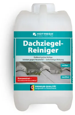 Produktbild von HOTREGA Dachziegel Reiniger Konzentrat 2 Liter | Langzeitschutz gegen Grünbelag, Algen | selbsttätig, säurefrei, chlorfrei, materialschonend