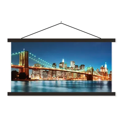 Produktbild von MuchoWow® Textilposter New York - Brücke - Architektur - Brooklyn - Licht 120x60 cm mit schwarzem Rahmen - Dekoration Schlafzimmer