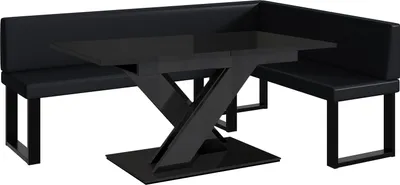 Produktbild von MEBLINI Eckbank für Esszimmer mit ausziehbarem Tisch - Küchenbank - Essecke - Sitzecke Küche - TONI - U-Beine 142x196x87cm Rechts - Schwarz Kunstleder/B Schwarz Hochgl.