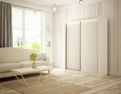 Produktbild von Kleiderschrank Saturn 200 cm inklusive 2 Schiebetüren Kleiderstange Garderobe Schrank Lieferung bis in die Wohnung (Farbe: weiß)