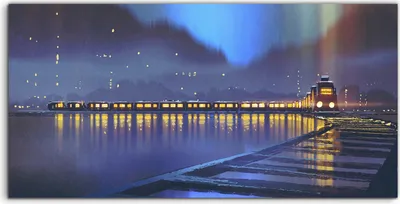 Produktbild von Coloray Acrylbild 120x60  Wandbild Acrylbilder Nachtszene Zug mit glühendem Licht