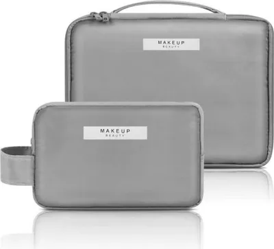 Image de Grande trousse de toilette, imperméable, trousse de maquillage, trousse de toilette de voyage, 2 pièces, gris