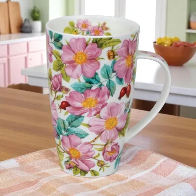 Produktbild von DUNOON Becher Henley Wild Rose 600 ml Bone China Kaffeetasse 15 cm Teetasse 0,6l