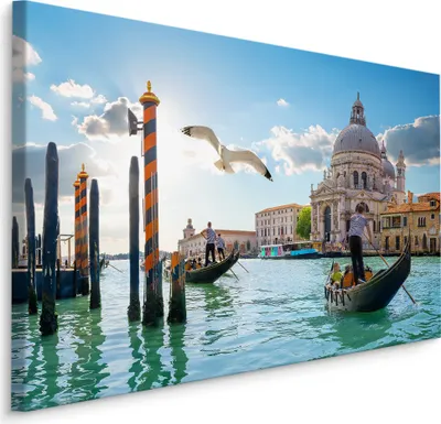 Produktbild von Fabelhafte Canvas LEINWAND BILDER 120x80 cm XXL Kunstdruck Venedig Gondeln Sonne Möwe