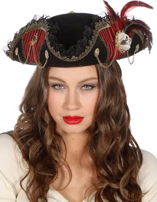 A woman wearing a pirate hat.