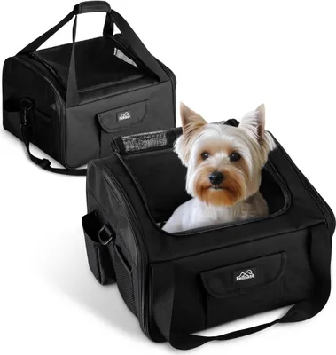 Produktbild von Hundebox Auto Katzen Transporttasche Flugzeug zugelassene Hunde Transportbox Tasche + Staufach 41 x 34 x 25 cm FELLNASE