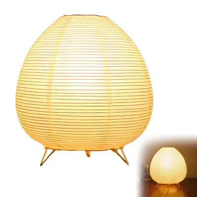 Produktbild von Japanische Papier Tischlampe mit Reispapier Lampenschirm, Nachttischlampe E14 für Schlafzimmer & Wohnzimmer, Weiß