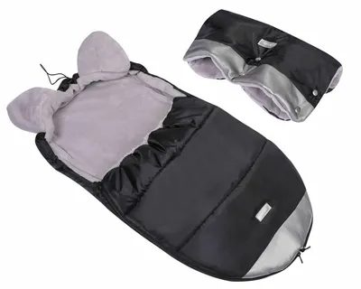 Produktbild von Premium Winterfußsack Kinderwagen Buggy 90 cm Schwarz Silber, Universal Fußsack mit Handmuff, Thermo Schlafsack Schlittensack 0 - 1 Jahr