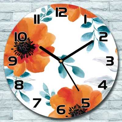 Produktbild von Wanduhr aus Glas Rund fi 30 Aquarell Mohnblumen Quarz Deko Wohnzimmer Büro