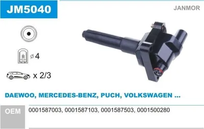 Produktbild von JANMOR JM5040 Zündspule passend für MERCEDES-BENZ Stufenheck (W124) C-Klasse Limousine (W202) SLK (R170) M-Klasse (W163) E-Klasse Limousine (W210)