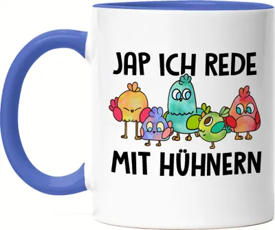 Produktbild von Ja Ich Rede Mit Hühnern Tasse Blau Huhn-Fans Bauernhof Chicken Hühnerhof Geschenk