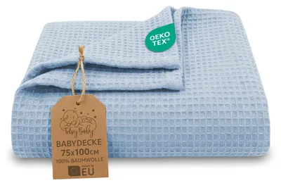 Produktbild von Babydecke Waffeldecke Waffelpiqué Ganzjahresdecke Baumwolle 75x100 cm Himmelblau