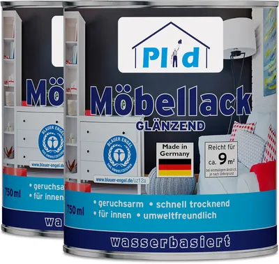 Produktbild von Plid Möbellack weiß Glänzend 1,5L Weisslack für Möbel & Holz [UNIVERSELL ANWENDBAR] - Holzfarbe außen & innen - Holzlack wetterfest - ohne schleifen