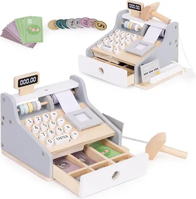 Produktbild von Spielzeug-Spielkasse aus Holz mit Scanner und Kartenleser