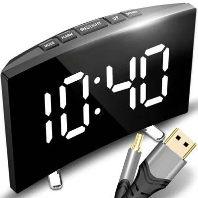 Produktbild von Digitaler LED Spiegelwecker mit Temperaturanzeige, einstellbarer Helligkeit, Doppelwecker, USB wiederaufladbar, Tischuhr für Schlafzimmer & Büro Retoo