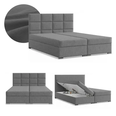Produktbild von Boxspringbett 140x200 mit 2 Bettkästen, Kontinentales Bett mit Bonell Matratze, Polsterbett mit Kopfteil, Geflecht, Dunkelgrau, CALVI 140 x 200