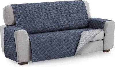 Image de Housse de canapé Famanu MALU, pour 2 places - Housse réversible et rembourrée, couleur bleu