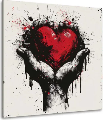 Produktbild von Herz in Händen abstrakte Kunst Leinwandbild Wandbild Kunstdruck XL Wanddeko: 60x60x2cm
