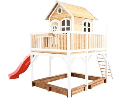 Produktbild von AXI Classic Liam Spielhaus Braun/Weiß - Rote Rutsche, Spielhaus auf Pfählen, 3 Jahr(e), 1 Tür(en), Rutsche, Braun, Rot, Weiß