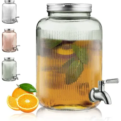 Productafbeelding van Drankendispenser van glas, 4 liter, met roestvrijstalen tuit, geschikt voor koelkast, barbecue, picknick, zwembadfeest (groen)