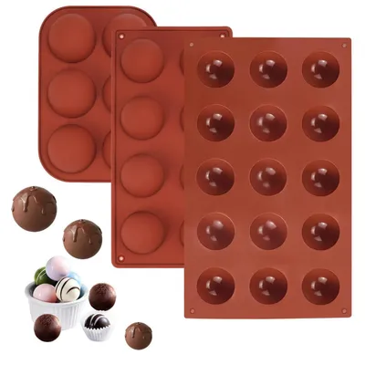 Productafbeelding van Siliconen halvebolvormen, 3 stuks, kleine chocoladevormen, BPA-vrij, temperatuurbestendig van -60°C tot 240°C