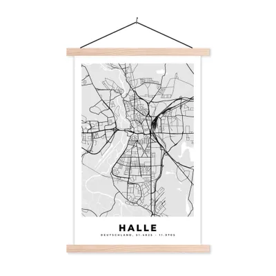 Produktbild von MuchoWow® Textilposter Karte - Halle - Karte - Deutschland 120x180 cm mit holzfarbenen Rahmen - Textil-Plakat