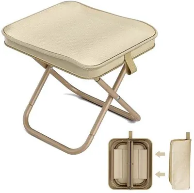 Produktbild von Ibenzoa® Klapphocker Camping – faltbarer Hocker 28 cm (12×28×5 cm gefaltet), Metallgestell, Oxford-Gewebe, Weiß, 0,62 kg, 100 kg Tragkraft