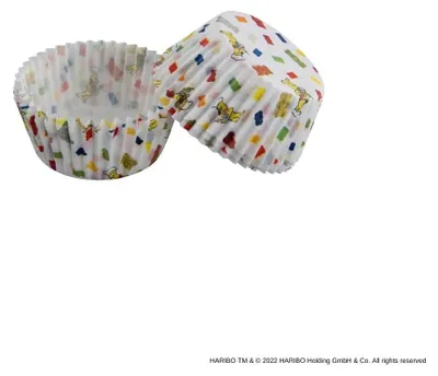 Obrázek produktu pro Zenker Haribo papírové obaly na muffiny 50 kusů Ideální na karneval nebo příští dětskou narozeninovou oslavu Papírové obaly na muffiny v designu Haribo