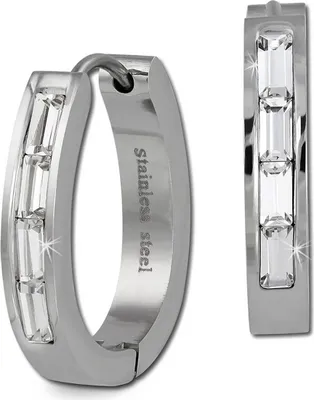 Produktbild von Amello Damen Edelstahl Ohrringe Zirkonia Creolen silber weiß Oval D2ESOS08W