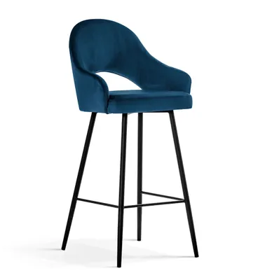 Produktbild von PAWS MOBEL, Hocker, Barstuhl, Sitz aus Blau farbenem Samt auf schwarzen beinen, moderner Esszimmerstuhl, Stuhl Küchenstuhl, Restaurantstuhl