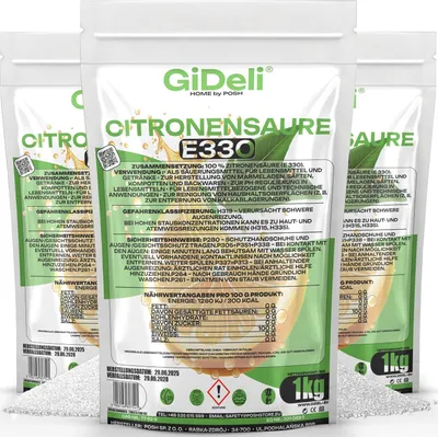 Image de Acide citrique 3 kg, détartrant, qualité alimentaire, E330, végétalien, GiDeli