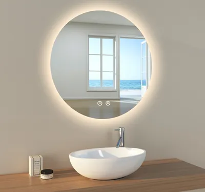 Produktbild von EMKE LED Badezimmerspiegel Badspiegel mit Beleuchtung Rund 70cm 3 Lichtfarben Dimmbar Lichtspiegel mit Touchschalter Energiesparend LED Spiegel